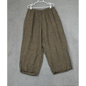 FLAX Jeanne Engelhart Linen Houndstooth Wide Leg Elastic Waist Pants Causal